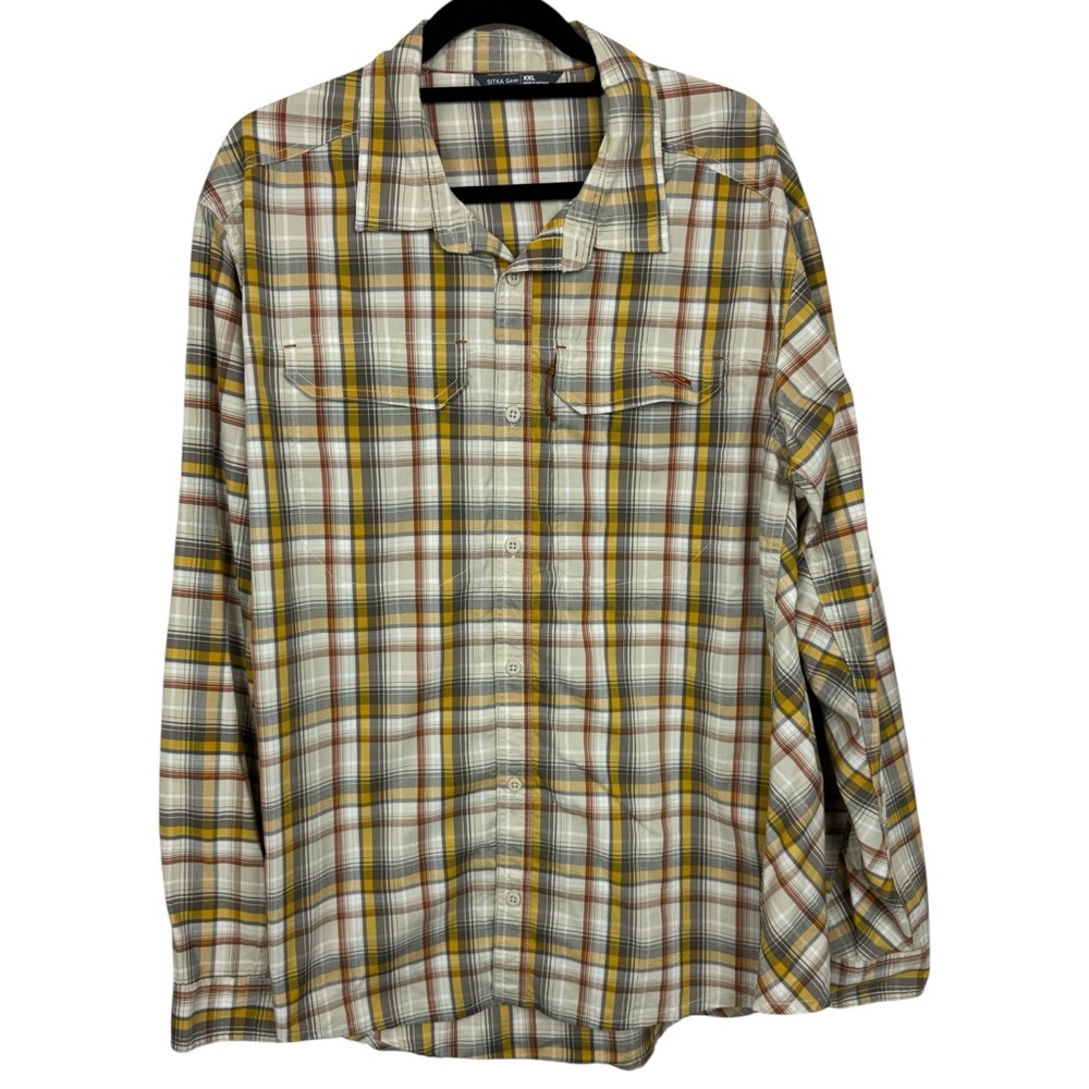 SITKA Gear Globe Trotter Shirt Mens XXL Tan Plaid Long Sleeve